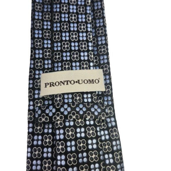Pronto Uomo Geometric Necktie Men's Silk Tie 100% Silk Tie Blue and Black - Picture 4 of 6